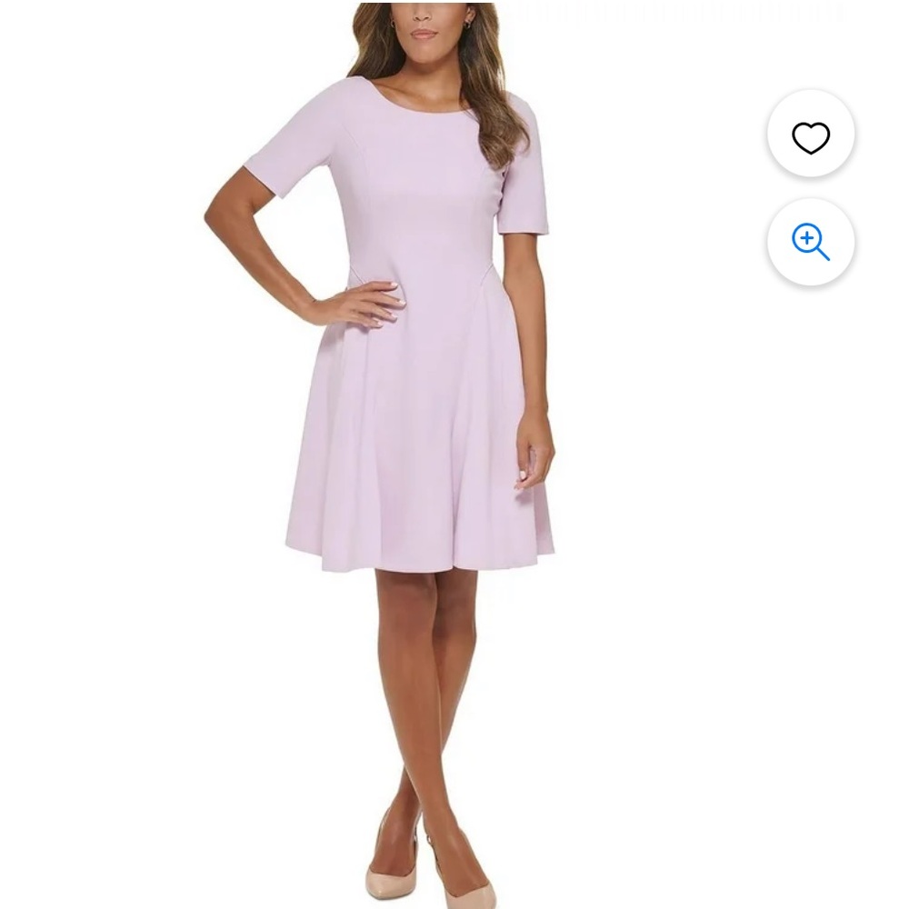 Calvin Klein Princess Seam Knee Length Crepe A Line Dress Size 12 Short Sleeve